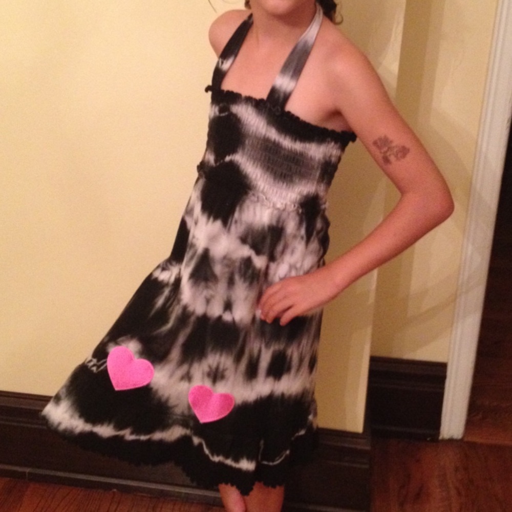 Adorable tie die halter dress with pink hearts